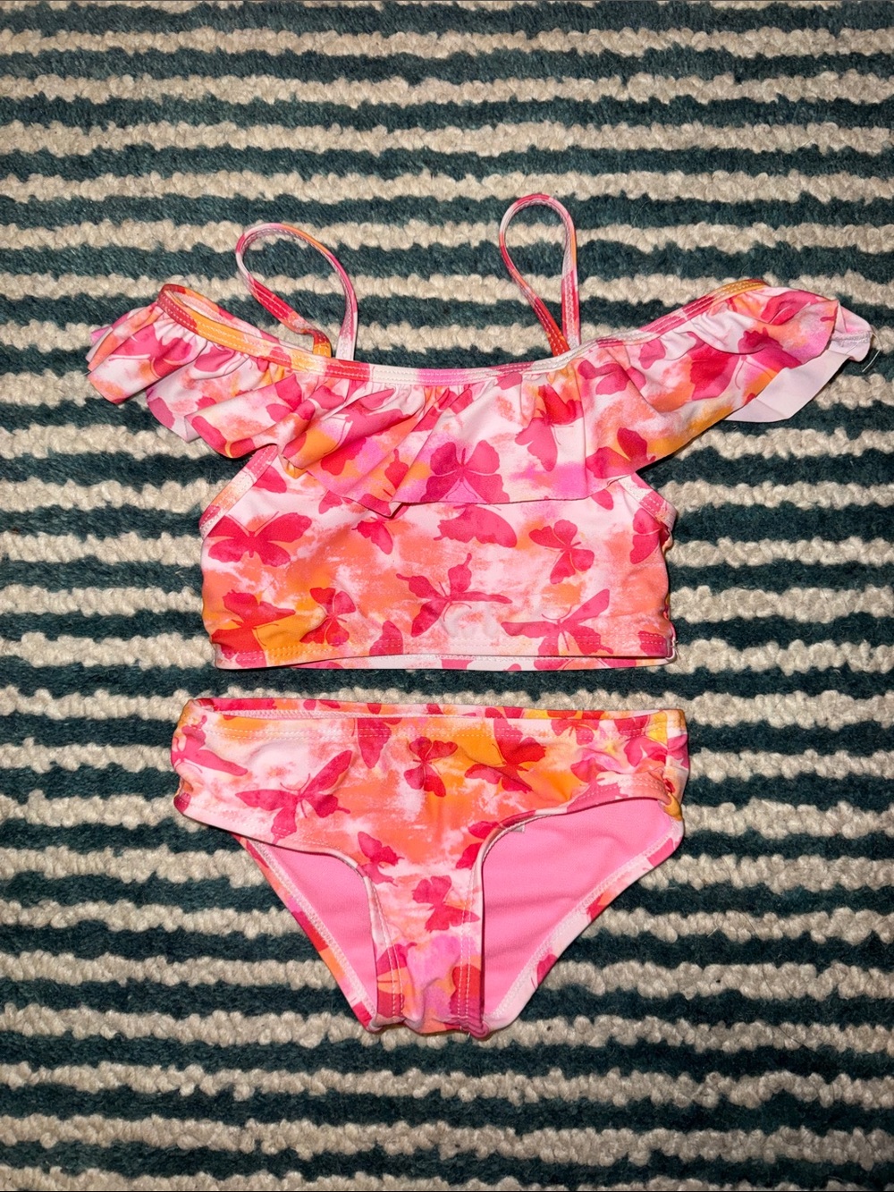 Limited Too 4T Girls Pink & Orange Floral Ruffle Two-Piece Swim Set Butterfly
